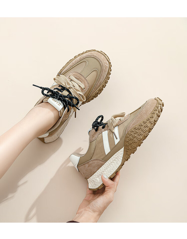 ZHR Dexun Women's Shoes with Color-Block Laces, Lightweight And Fashionable, Versatile Casual Shoes for Spring And Autumn, QS27 Brown, Size 35 8