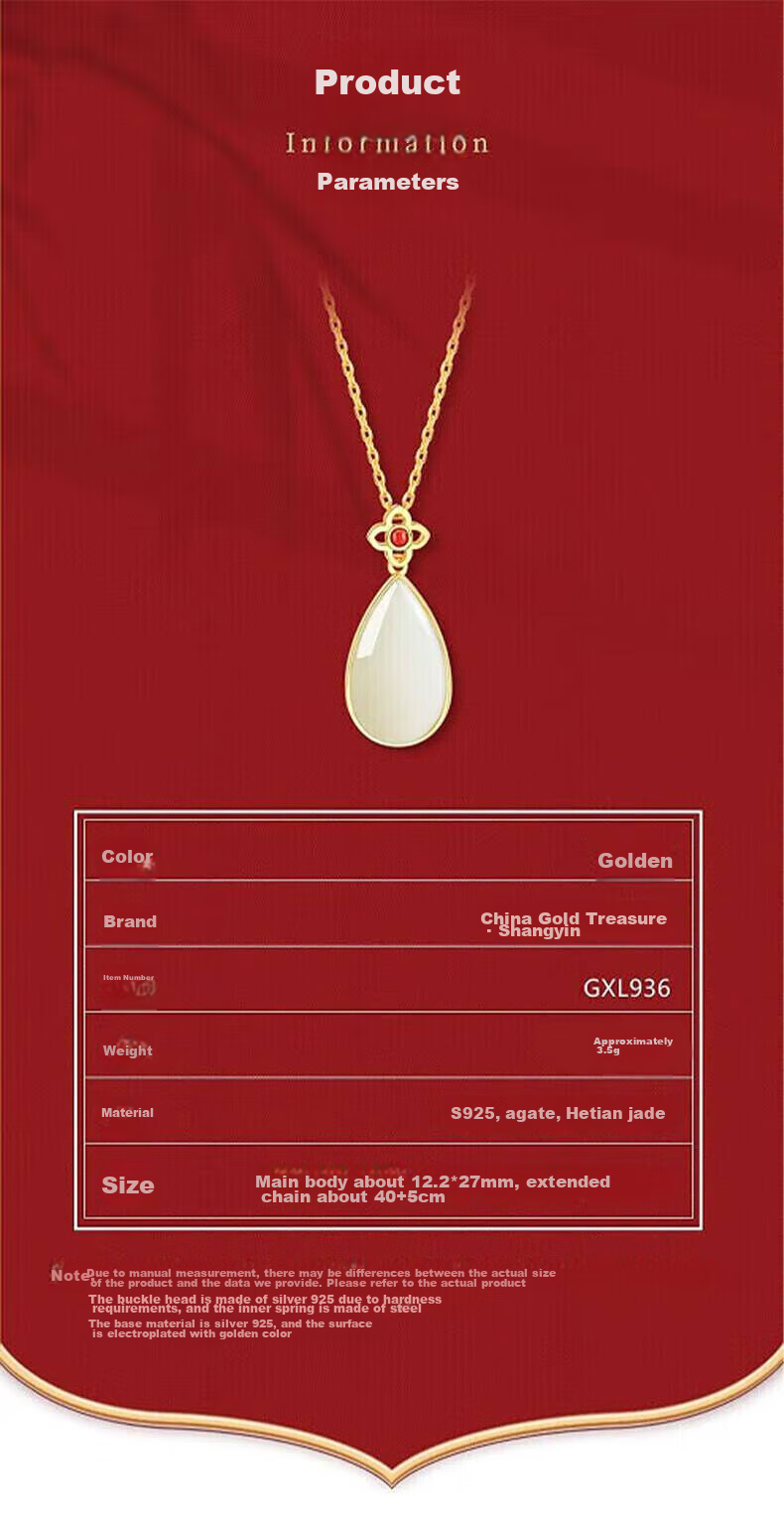 Zhenshangyin Chinese Gold Hetian Jade Silver Necklace with Jade Pendant, Women's Birthday Gift for Girlfriend, Wife, Or Mother, S925 11