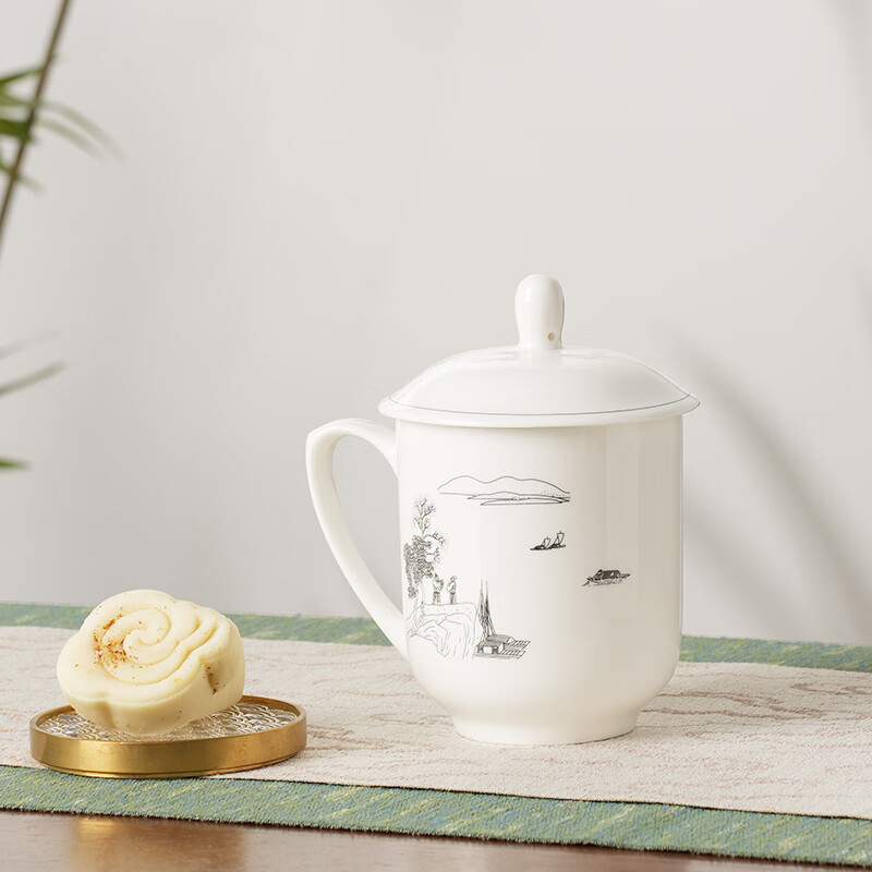 HG Ceramic Bone China Tea Cup, Chinese Style Reception Tea Cup, High-End Office Water Cup, Lid Cup, Jiangshangyuze Single Cup