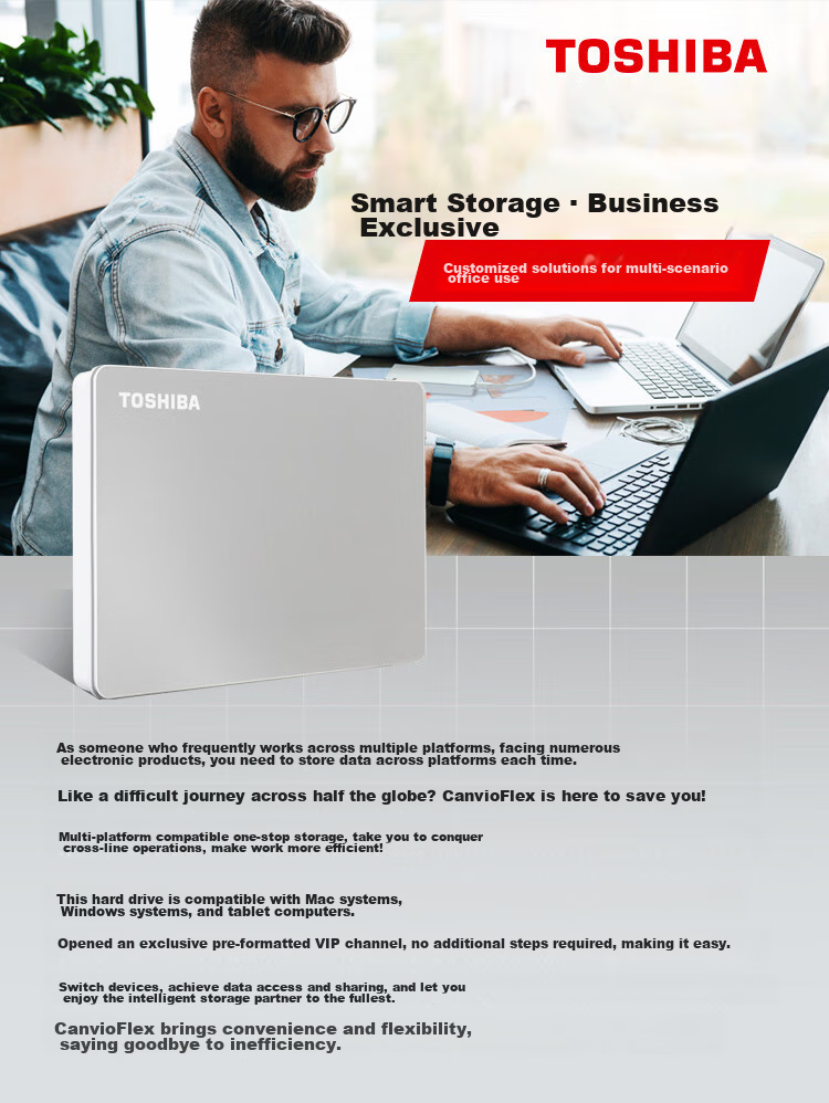 TOSHIBA 1TB Portable Hard Drive Mechanical, NewFlex X2 USB3.2 Gen 1, 2.5-Inch, Titanium Silver, Compatible with Mac And Other Systems, High-Speed Transfer, Premium Business 2