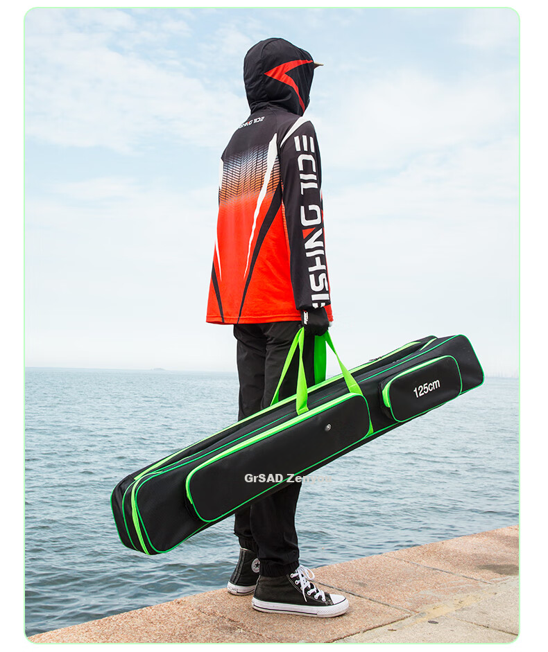 Grsaed Fishing Tackle Bag, Double-Layer Large Belly Bag, 130CM Thickened Large Capacity Waterproof Rod Bag, Fishing Sea Rod Lure Rod Bag, Black 25