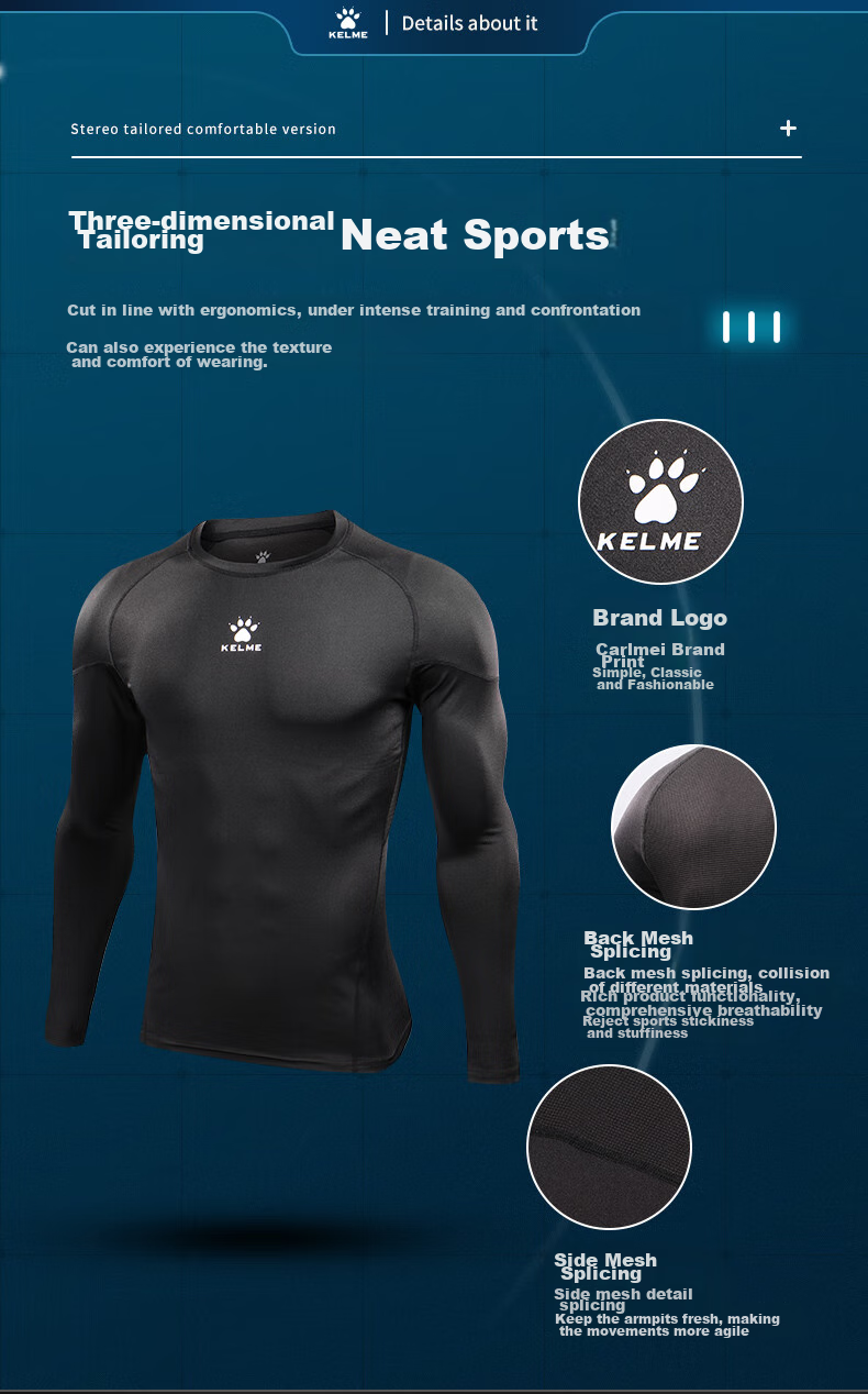 KELME Sports Compression Shirt for Men, Autumn Long-Sleeve Undershirt, Breathable Basketball Football Elastic Fitness Wear, Colorful Blue, XL 22