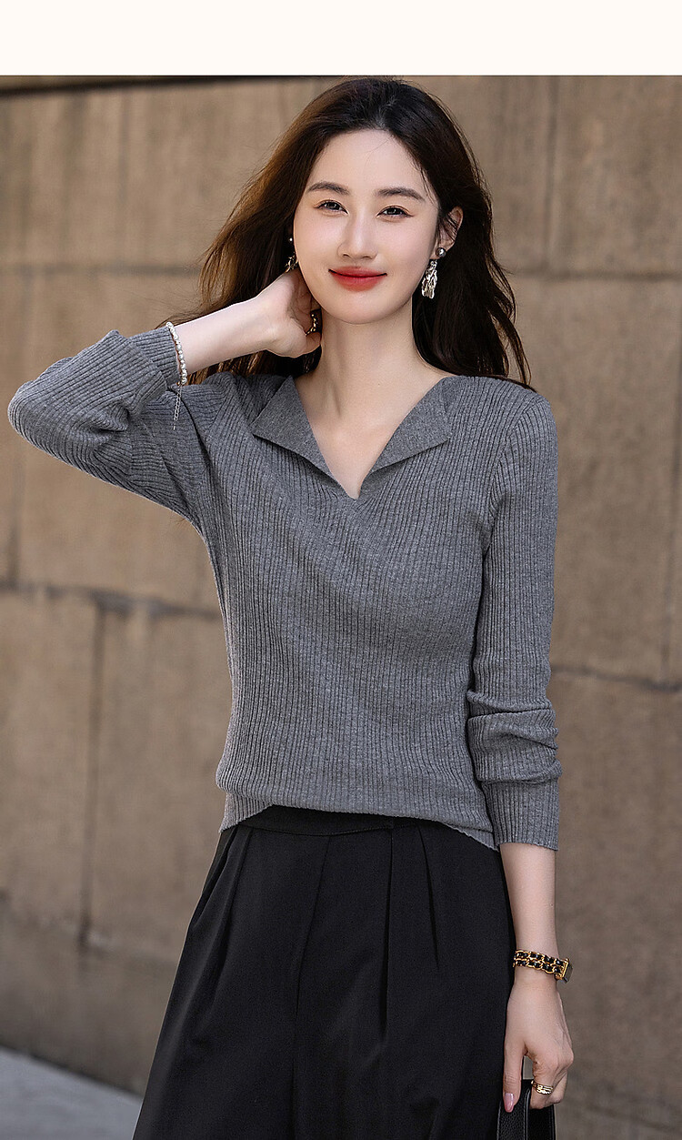 Dme [French Workplace OOTD] Summer Cloud-Feel Lightweight Lapel Sweater, Simple Style Long-Sleeve Knit Top for Wome 13