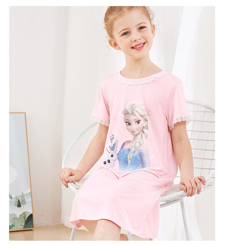 Disney Girls' Nightgown, Summer Thin Modal Sleepwear, Children's Short-Sleeve Ice Silk Pajamas, 1028D Blue, 130cm 11