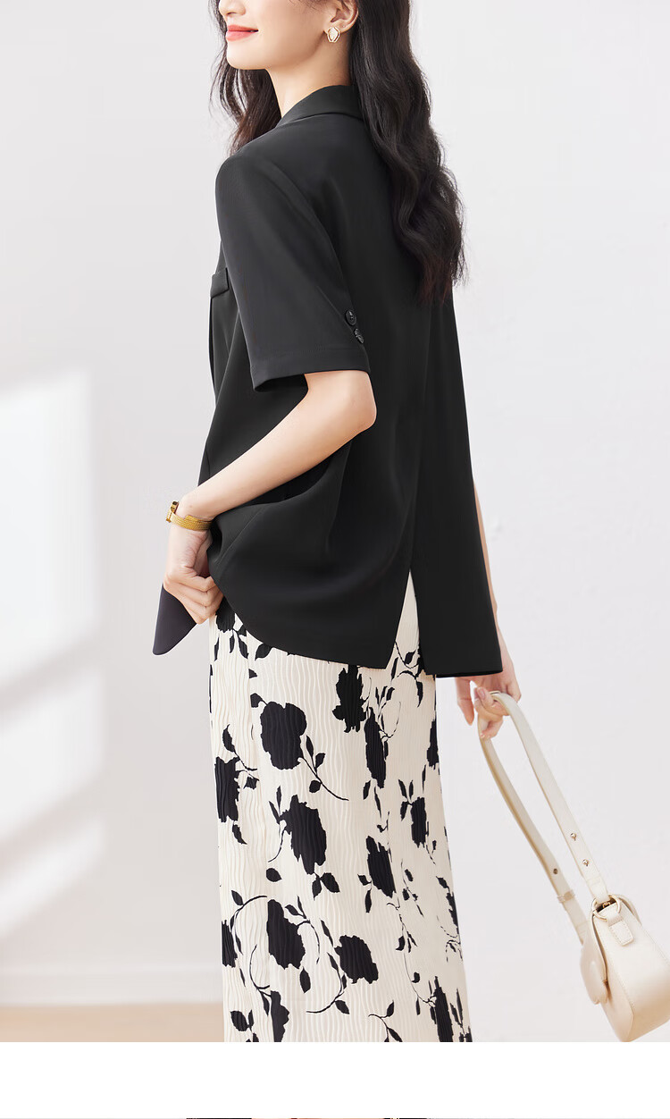 Sentubila Three-Dimensional Draping Summer Casual Short-Sleeve Blazer for Women, Elegant Office Suit Jacket, Black, S 24