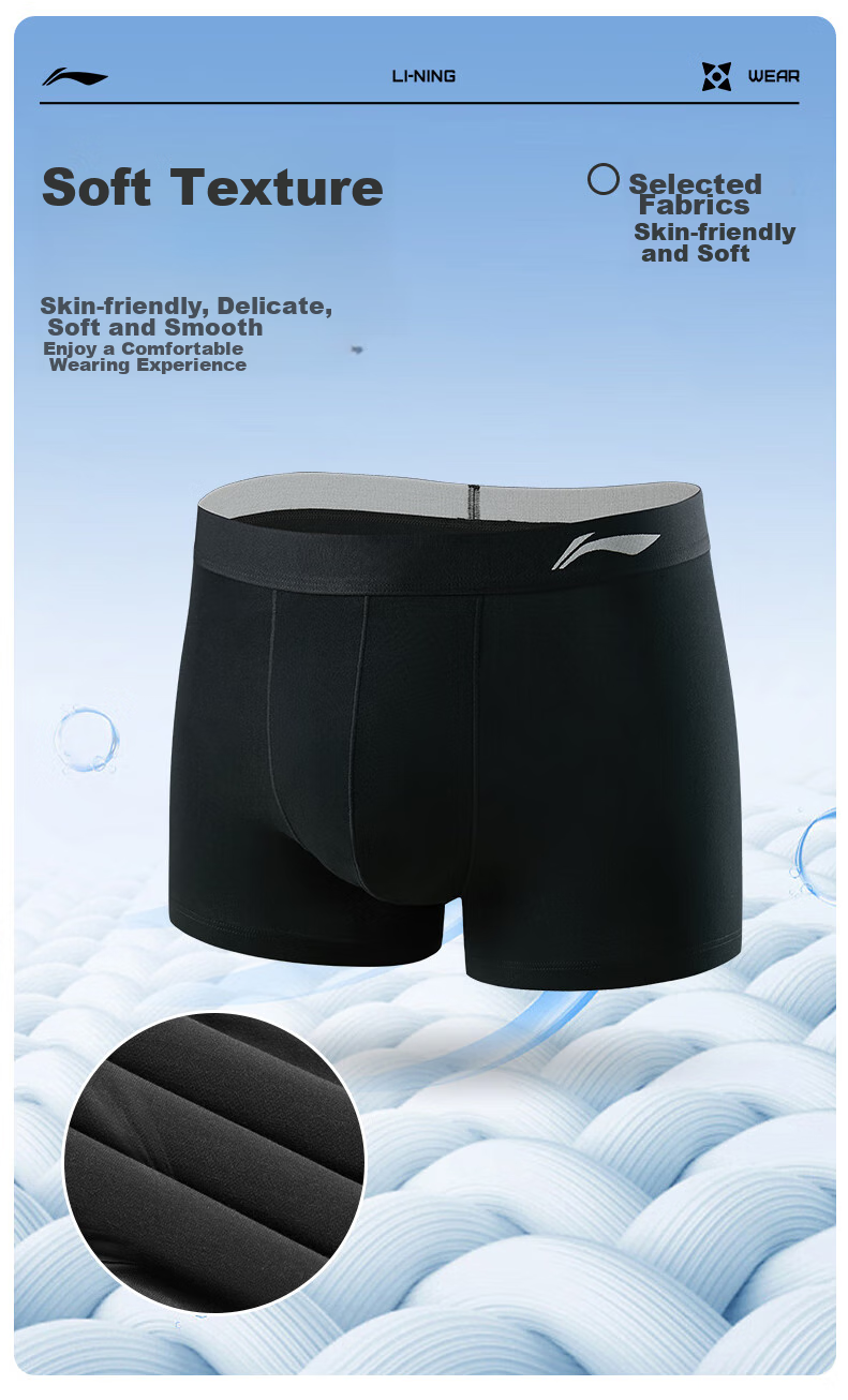 Li-Ning Men's Underwear (3-Pack), Sports Underwear, Boxer Briefs, Anti-Chafing Crotch, Running, Quick-Drying, Modal Breathable Tight-Fitting Shorts 7