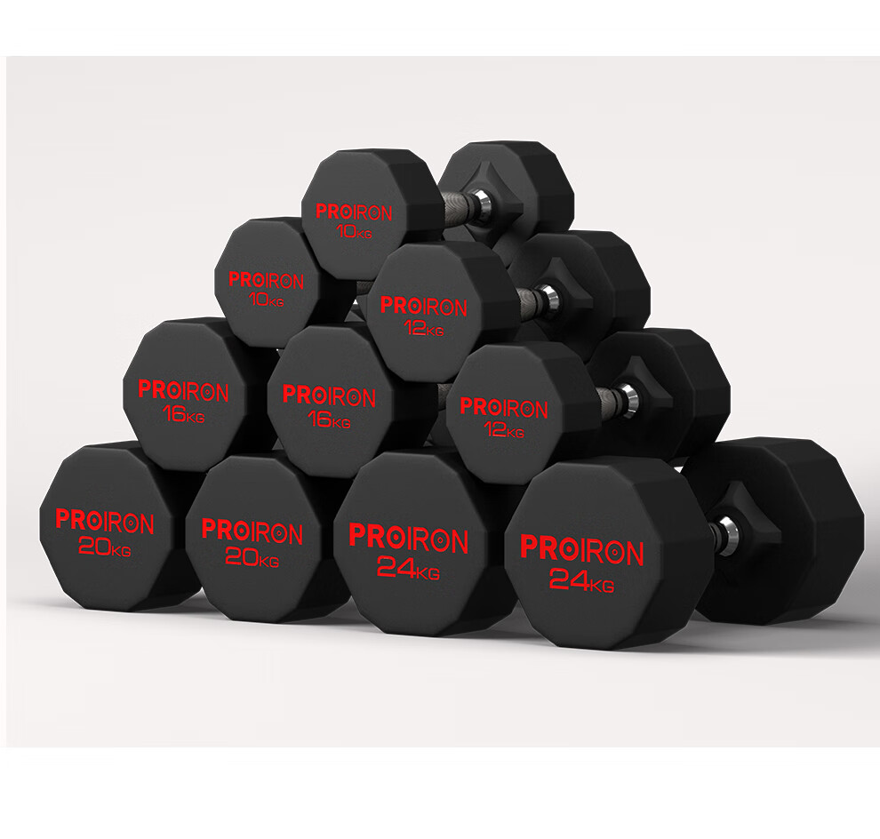 PROIRON Puli'ai Rubber-Coated Dumbbells for Men, Home Fitness Twelve-Sided Eco-Friendly Dumbbell Set, 10KG*1 Pair 6