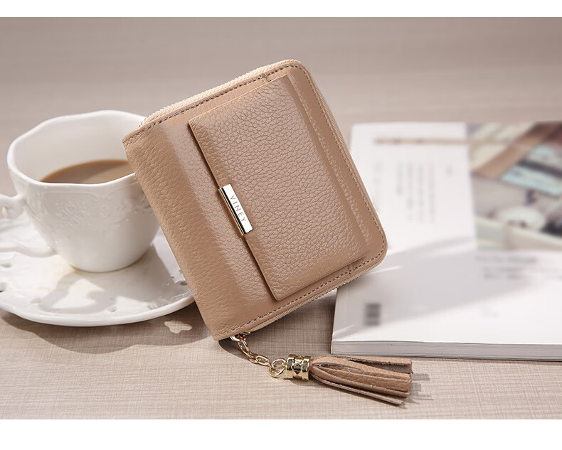 Viney Top-Grain Leather Short Women's Wallet, Student Foldable Coin Purse, Large Capacity Leather Clutch, Light Luxury ID Holder 2