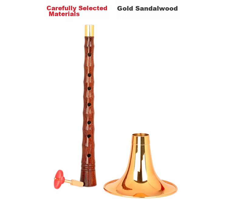 HongYiFengMing Professional Dizi Instrument, Golden Sandalwood, D Key, Complete Set for Beginners, Adult Choice, Folk Trumpet Bowl 5