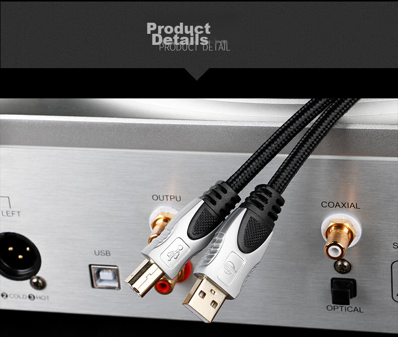 JIB High-Fidelity Audiophile USB Audio Cable A to B DAC Decoding Cable Version 2.0 Computer Sound Card Mixer Amplifier Speaker Connection Cable BB-110 Meter 11