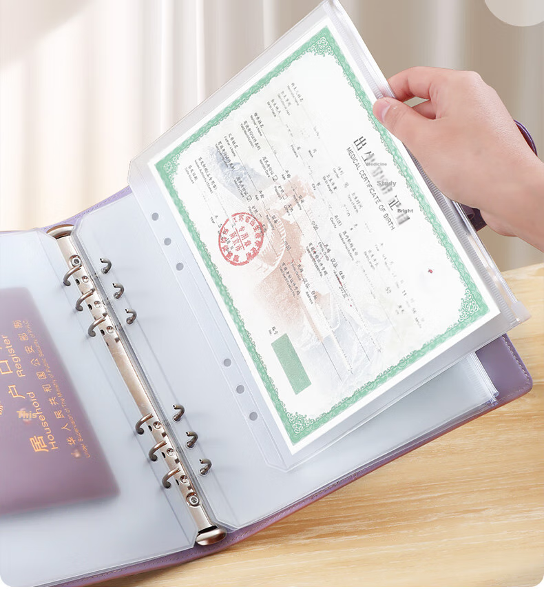 Jiaranheng Family Document Storage Bag, Multifunctional Large Capacity Organizer, Birth Certificate And Vaccine Protection Sleeve, Portable Loose-Leaf Binder, Bill And File Folder, Pink 12