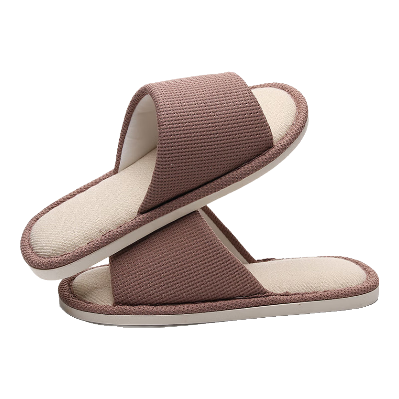 GUOLUOFEI Japanese-Style Linen Slippers for Men And Women, Indoor Couples Wooden Floor Soft-Soled Breathable All-Season Sandals, Coffee Color, Size 38-39