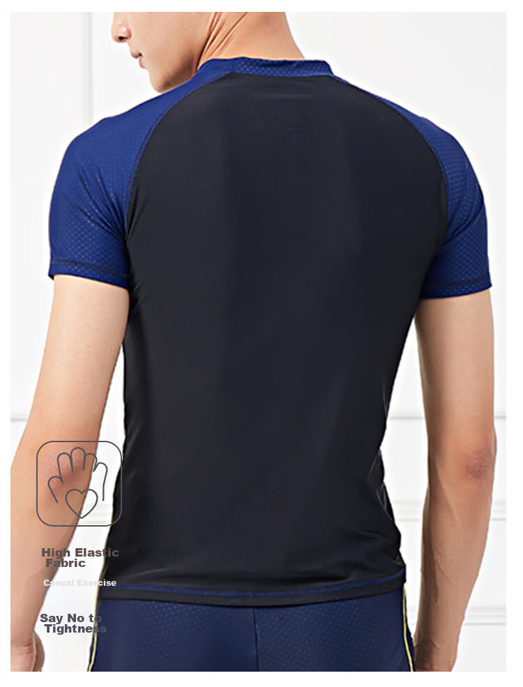 LI-NING Men's Swimwear Top Surfing Shirt Comfortable Quick-Dry Diving Professional Training Swimming Gear 437-2 Black Blue L 6