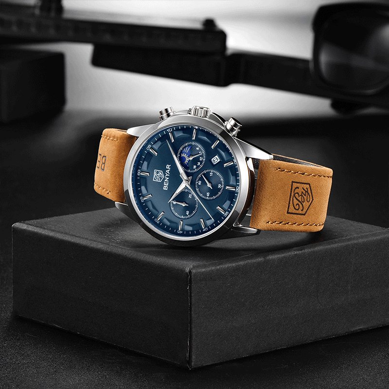 TSAR BOMBA Back-To Season Benyar Star Moon Calendar Men's Quartz Watch, Elegant Casual Business Style for Students And Boyfriends 4