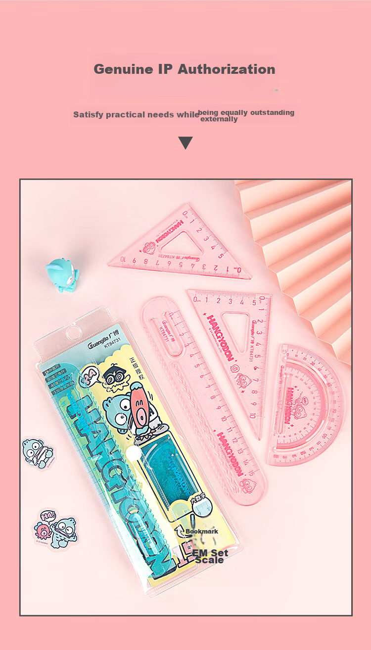 GuangBo Sanrio Student Ruler Set, Large Numbers, 15cm Straight Ruler, Triangle Ruler Set, Little Clown Fish Series, Exam-Specific, Elementary School First Grade Double Wave Ruler, Random Color KT84731 6
