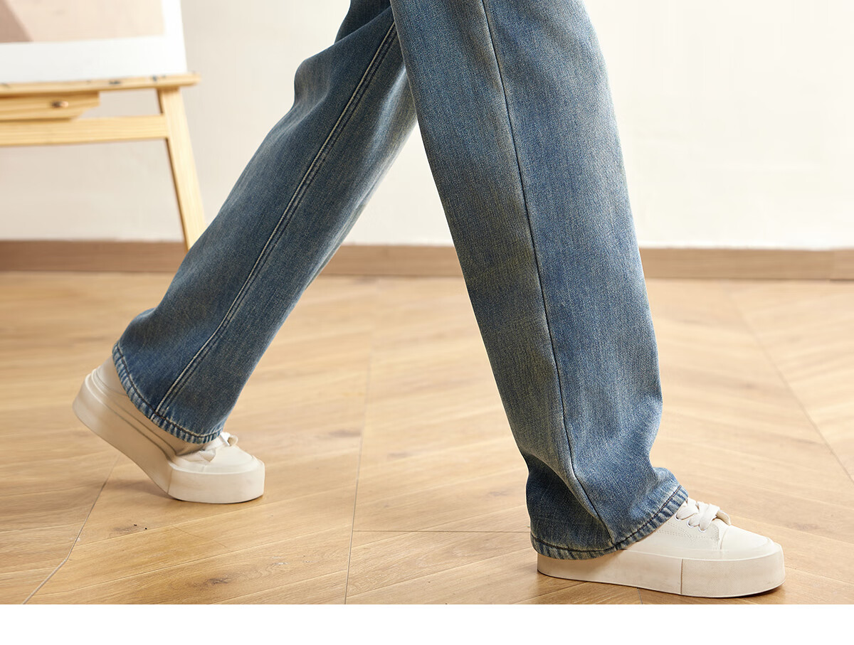 Halo Queen Women's Jeans, Spring And Autumn High-Waisted Slimming Cat Paw Design, Fashionable Versatile Straight-Leg Pants, New Product H144N3001 7