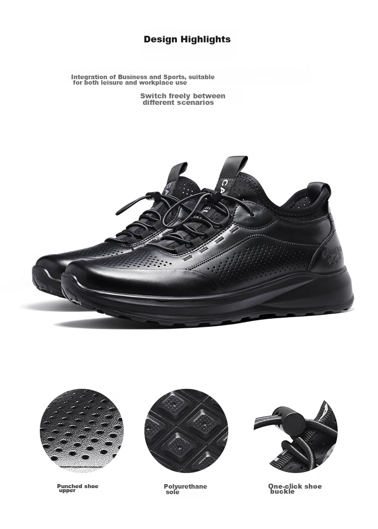 CARTELO Genuine Leather Men's Shoes, Business Casual Sports New Style for Autumn And Winter, Soft Thick-Soled Versatile Commuter Work High-End Black 32