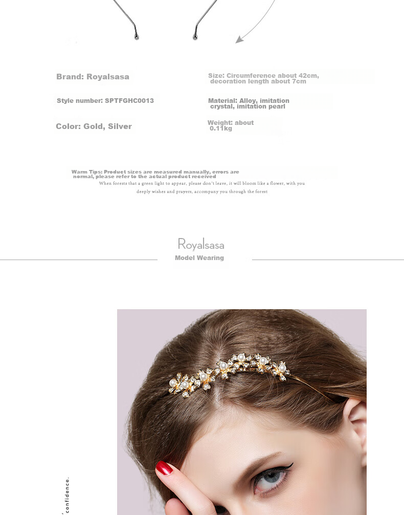 Royal Sasa Hair Accessories, Headbands, Hairpins, Alloy Imitation Crystal, Gold Color 3
