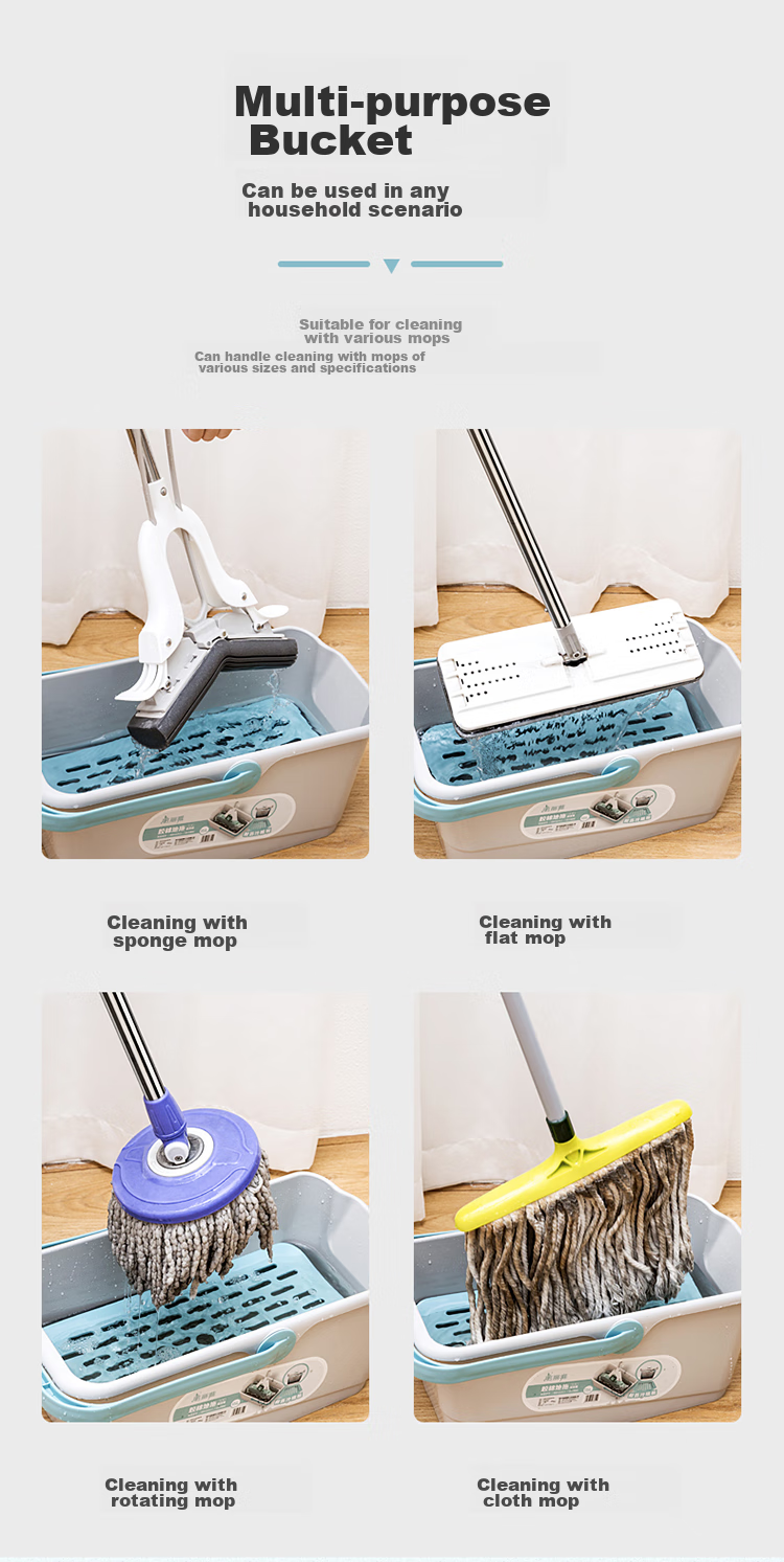 MARYYA Rectangular Mop Bucket, Diameter 47.5cm, Cleaning Sponge Flat Mop, Floor Mopping Bucket, Single Bucket Water Bucket 8
