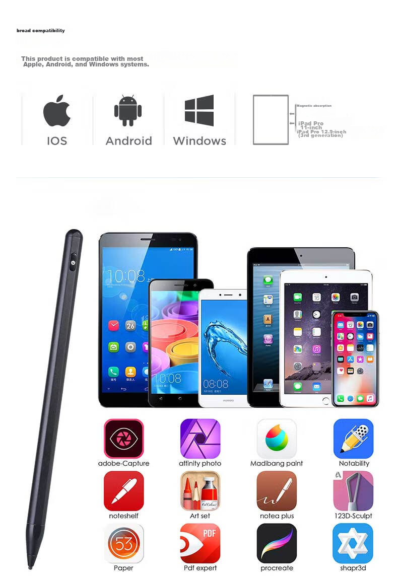 Bkayp Stylus Pen Compatible with Huawei, Suitable for Huawei Handwriting Capacitive Stylus Pencil, Touchscreen Pen for Mobile Phones, Tablets, MatePad11/M6 Honor/iPad Xiaomi/Android 4