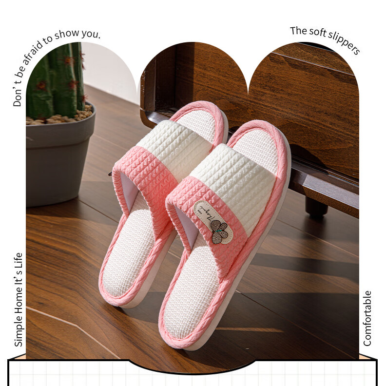 Taxiang Linen Cotton Slippers for Men And Women, Color-Block Lightweight Simple Home All-Season Slippers TR005 Navy Blue 40/41 2