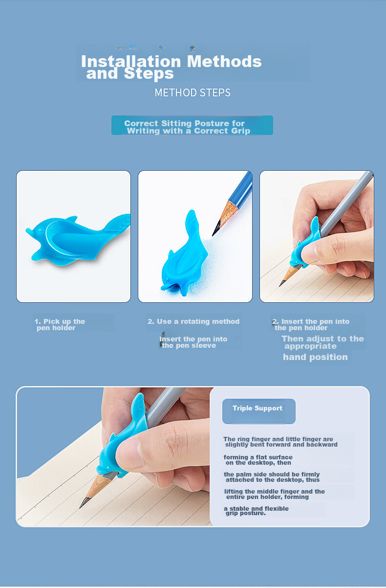 AIHAO [Lowest Price Online] Dolphin-Shaped Pen Grip Aid for Kindergarten And Elementary School Students, Pencil Grip Correction Silicone Pen Holder, Back-To Essential Stationery, Pack of 10 6