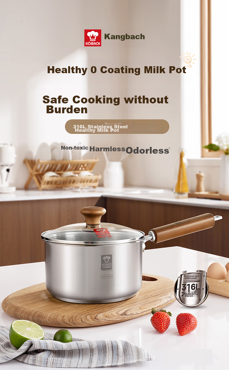 KOBACH 316L Stainless Steel Baby Food Milk Pot with Steamer Basket, Infant Cooking and Frying Multi-Function Small Milk Pot, 16cm Noodle Pot 1