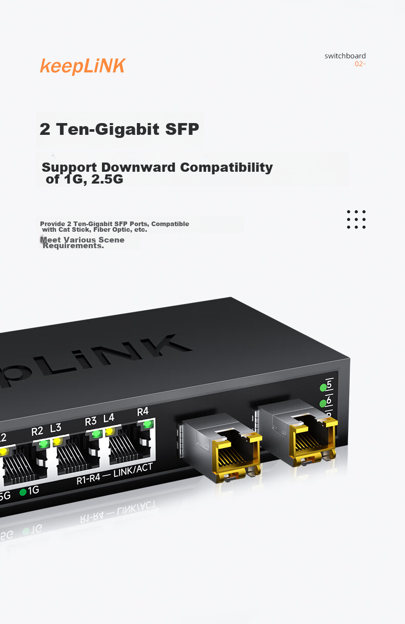 KeepLINK KP-9000 2.5G Switch, 4 Ports 2.5G + 2 Ports 10G Optical Ports, Enterprise Monitoring Hub Splitter, Supports Modem Stick NAS Optical Modem/Unit 2