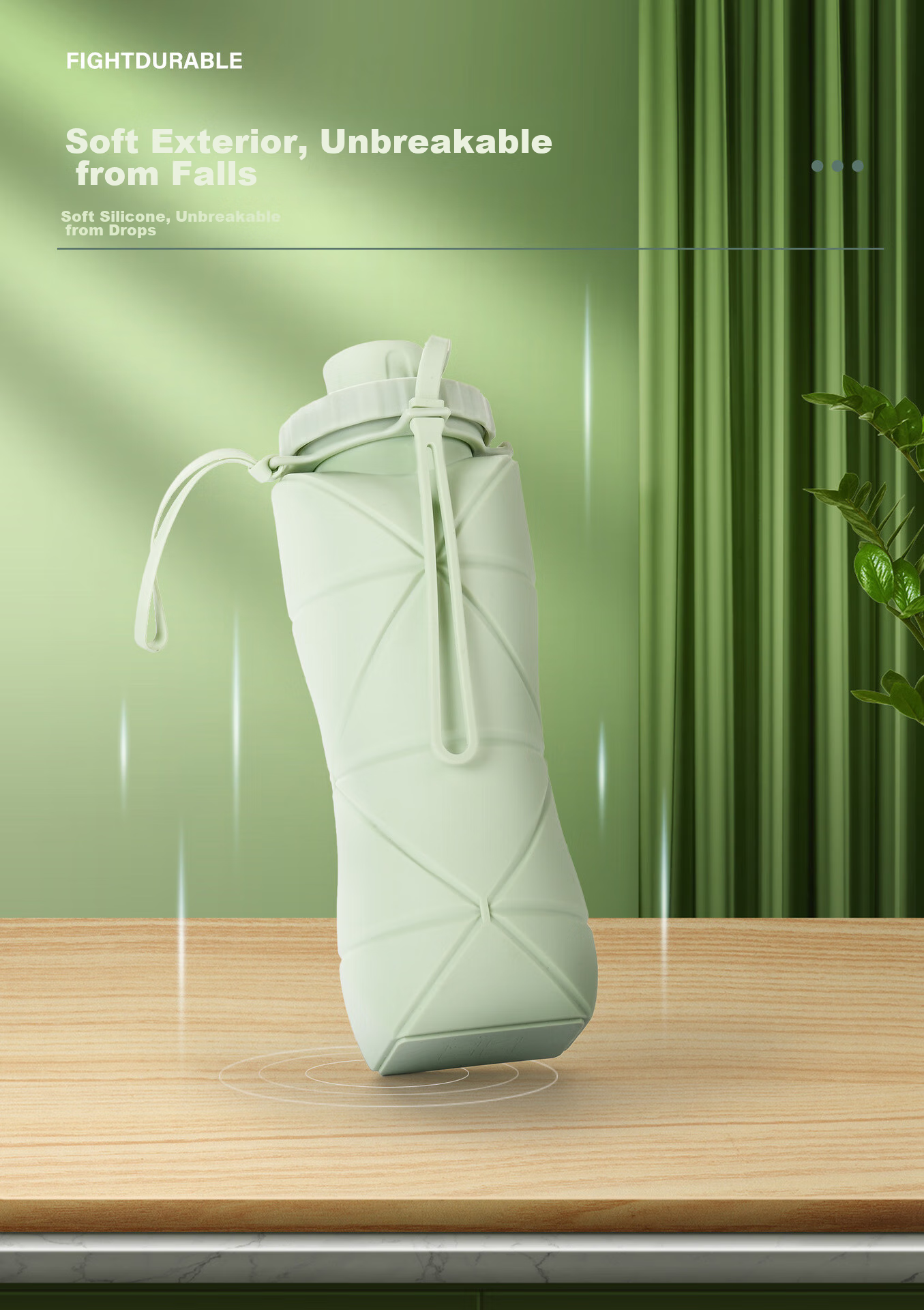 TFO Competition-Grade Outdoor Water Bottle, Hiking And Mountaineering Folding Canteen 9502407 Green 600ml 3