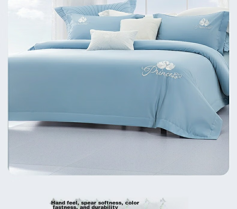 Shuixingjiafang Bedding Set, 60-Count Long-Staple Cotton, Chinese Embroidery Style, Xinjiang Cotton Duvet Cover And Fitted Sheet, Luxury High-End Gift Box Set for 1.5m Bed - Swan Blue 18
