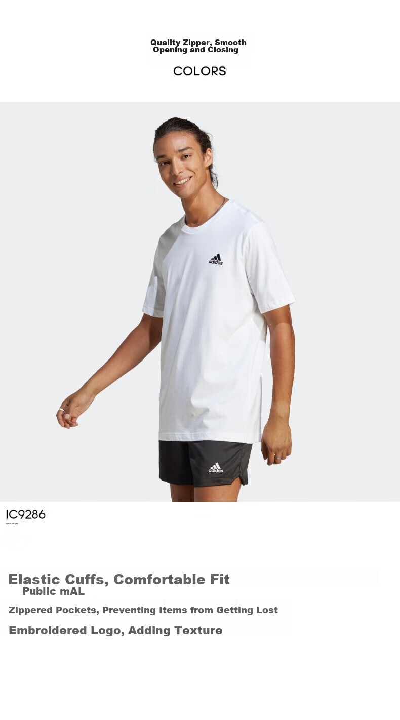 Adidas Men's Pure Cotton Casual Round Neck Short-Sleeve Sports T-Shirt IC9282, Black, A/XL Size 7