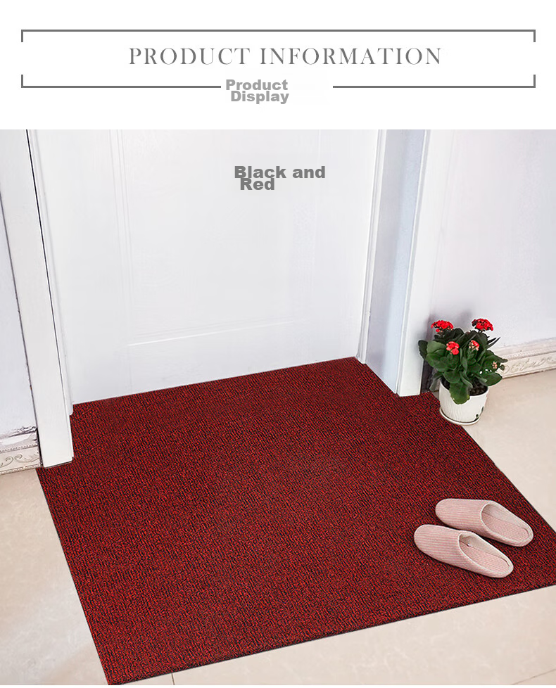 DIYIN Entrance Door Mat, Doormat, Loop Mat, Entrance Foot Mat, Non-Slip Mat, Thickened Black And Red, 60*90cm 10