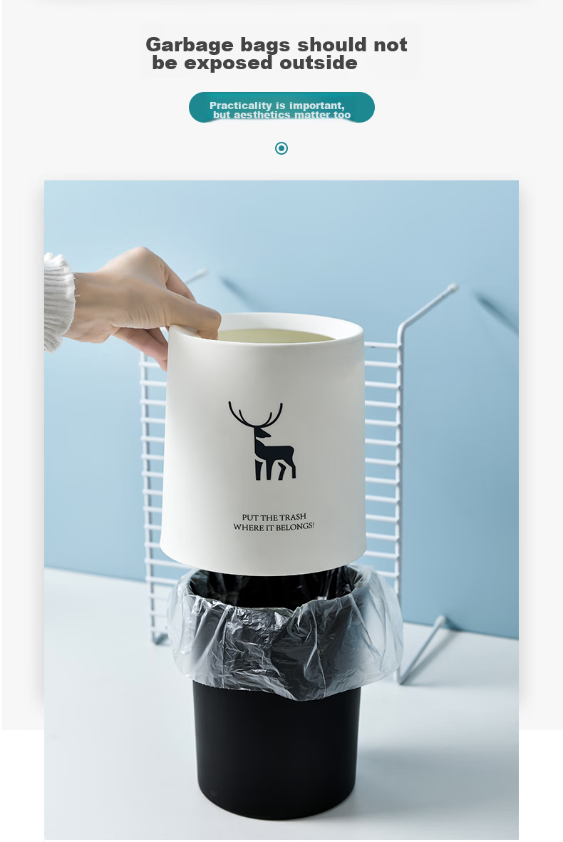 Yipo Desktop Trash Can without Lid, 1.5L Round, Nordic White Deer Pattern, Mini Coffee Table for Office, Study Room, Car, Simple And Minimalist Desig 7