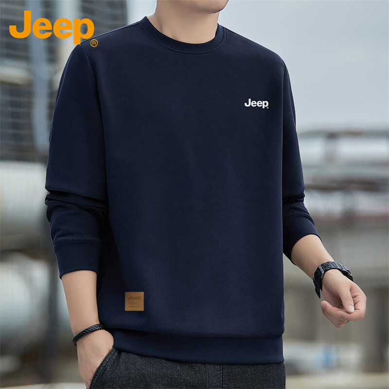 Мужская толстовка JEEP, свободная лонгслив для осени и зимы, синяя, размер XL