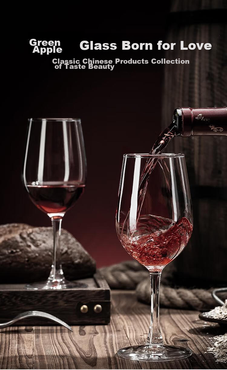 Green Apple Tempered Glass Wine Glasses 520ml*6 Set Sturdy Shatterproof Stemmed Glasses for Red and White Wine 10