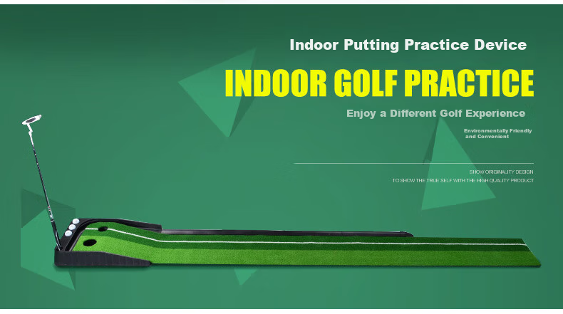 INVUI Indoor Golf Putting Practice Device, Office Putting Practice Mat, Golf Club Set, 3-Meter Training Device with Track 2