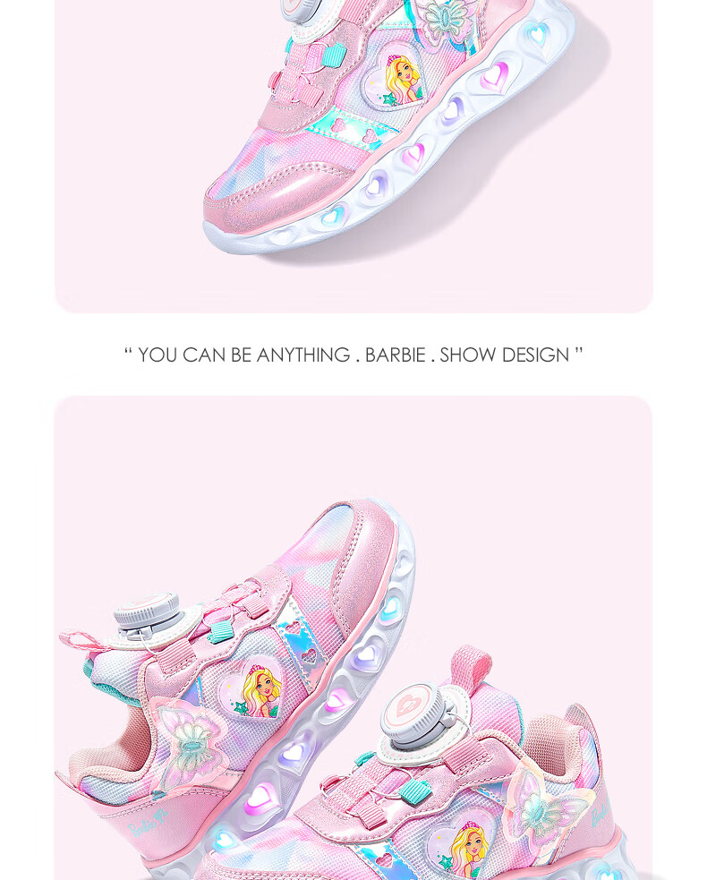 Barbie Girls' Sneakers with Rotary Buckle, Spring And Autumn Chunky Shoes, Light-Up Sports Shoes for Girls, DA6558 Pink Size 28 10