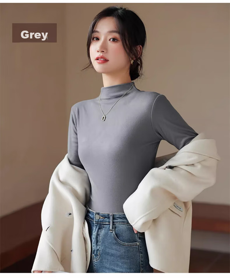 LangSha Semi-Turtleneck Base Layer for Women, New Autumn And Winter Thick Fleece Ribbed Long-Sleeve Slim-Fit Antibacterial Anti-Mite Inner Wear Top 18
