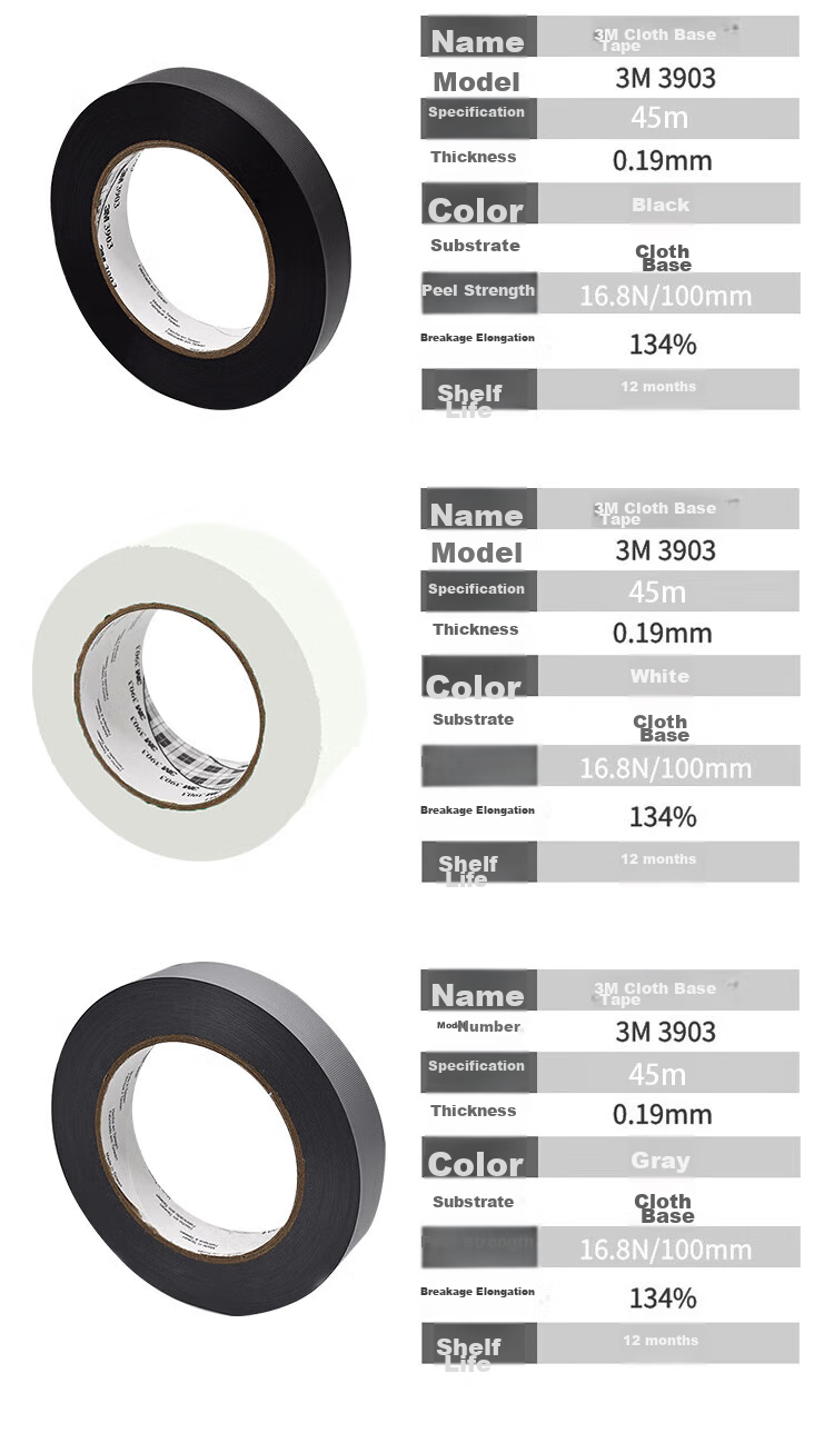 3M Cloth-Based Tape, Strong Wind-Proof, Door And Window Sealing, Pipe Repair Tape 3903, Black, Width 20mm * Length 45m 5