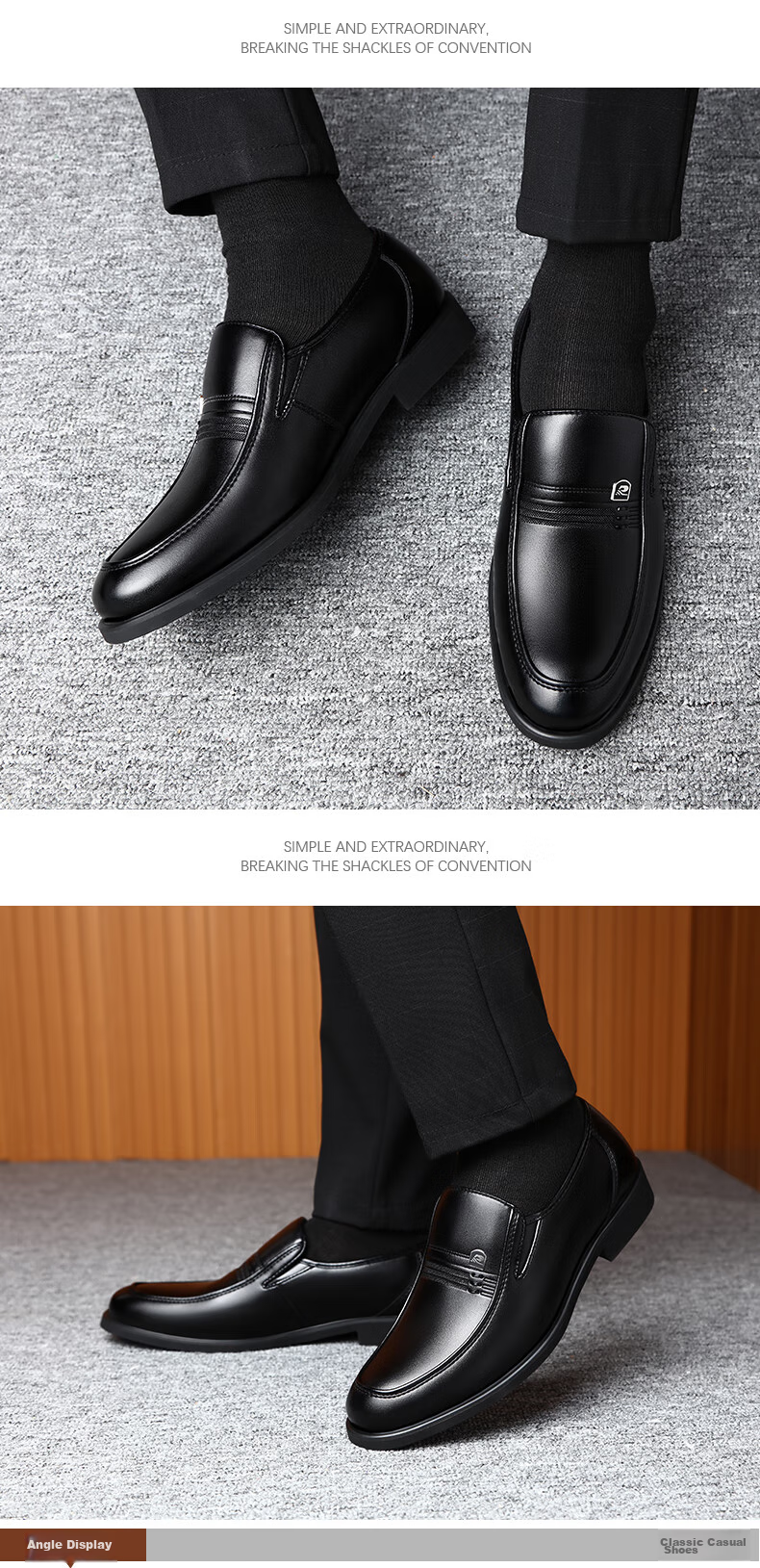 BEIOUTU Men's Shoes, Business Casual Shoes, Round Toe Slip-On, British Style Soft Leather Dress Shoes, Formal Leather Shoes, 1716 Black, Size 44 11