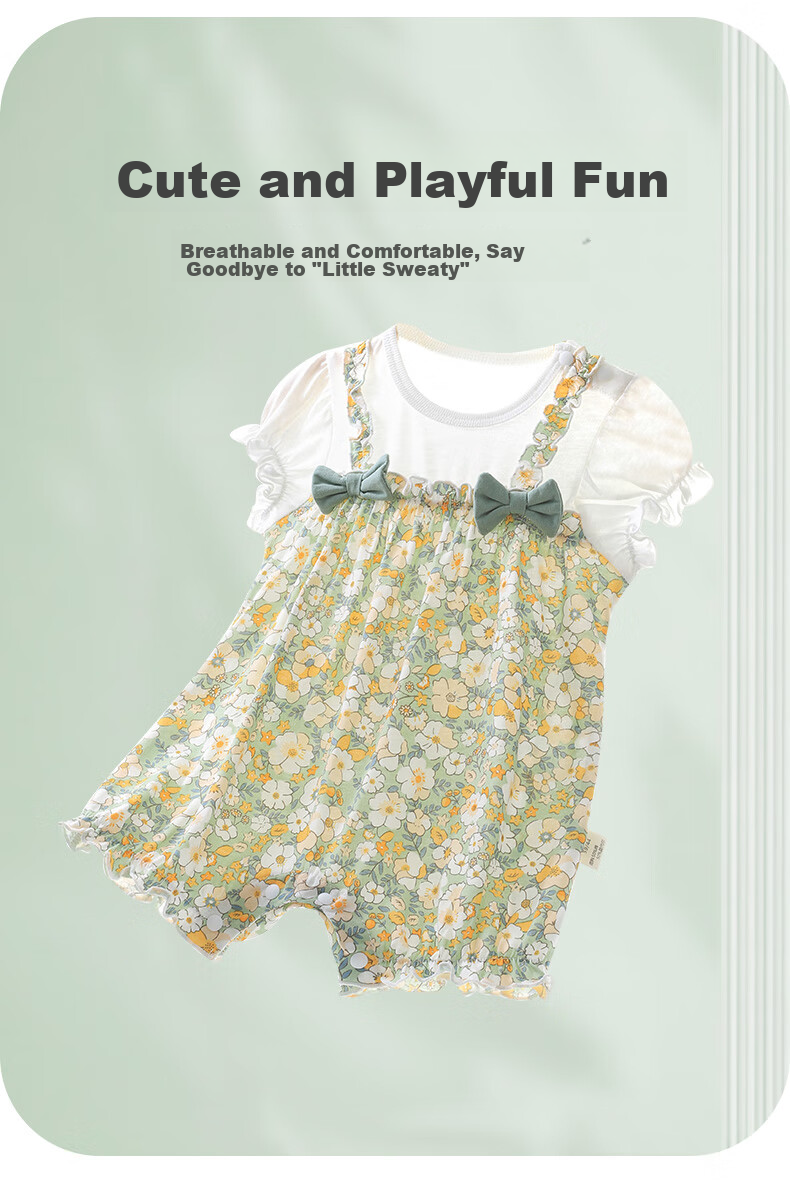 Youqi, Summer Outfit for Baby Girls, Modal Infant Clothes, Short-Sleeve Bodysuit, Lightweight Summer Dress, Sweet And Cute Romper 6