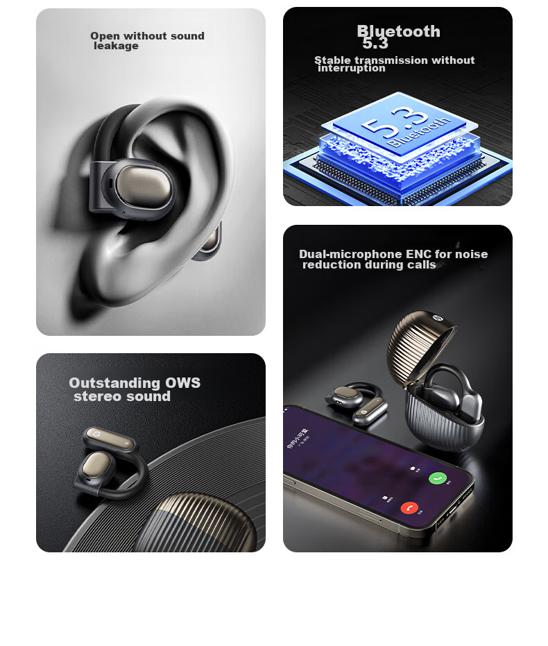 HP Bluetooth Headphones, Bone Conduction Concept True Wireless Open-Style, Music And Gaming Ear-Hook Headphones, Office And Sports Universal Noise Reduction, Metallic Gray 4