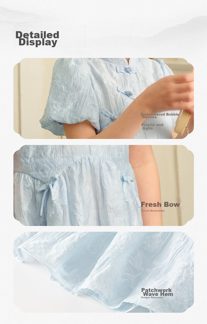 DAVE & BELLA Girls' Dress, Children's Summer Dress, Chinese Style Hanfu Dress, Big Girl Princess Dress 5