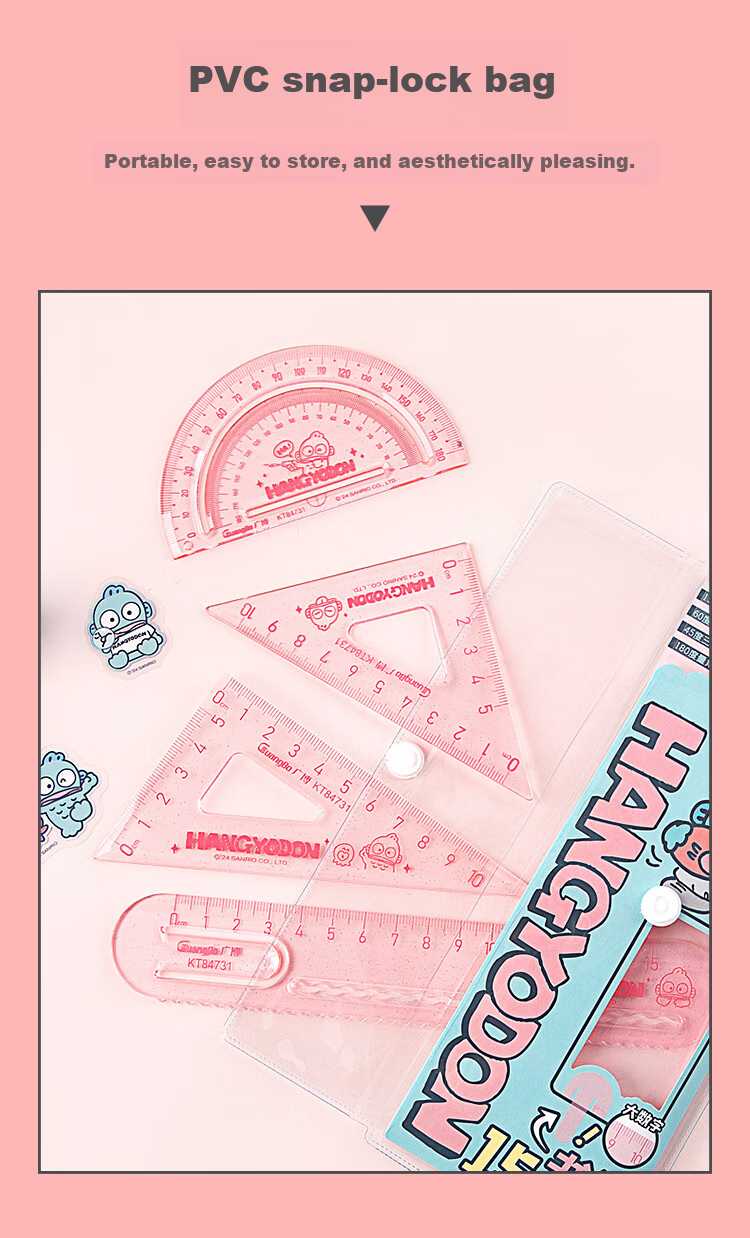 GuangBo Sanrio Student Ruler Set, Large Numbers, 15cm Straight Ruler, Triangle Ruler Set, Little Clown Fish Series, Exam-Specific, Elementary School First Grade Double Wave Ruler, Random Color KT84731 7