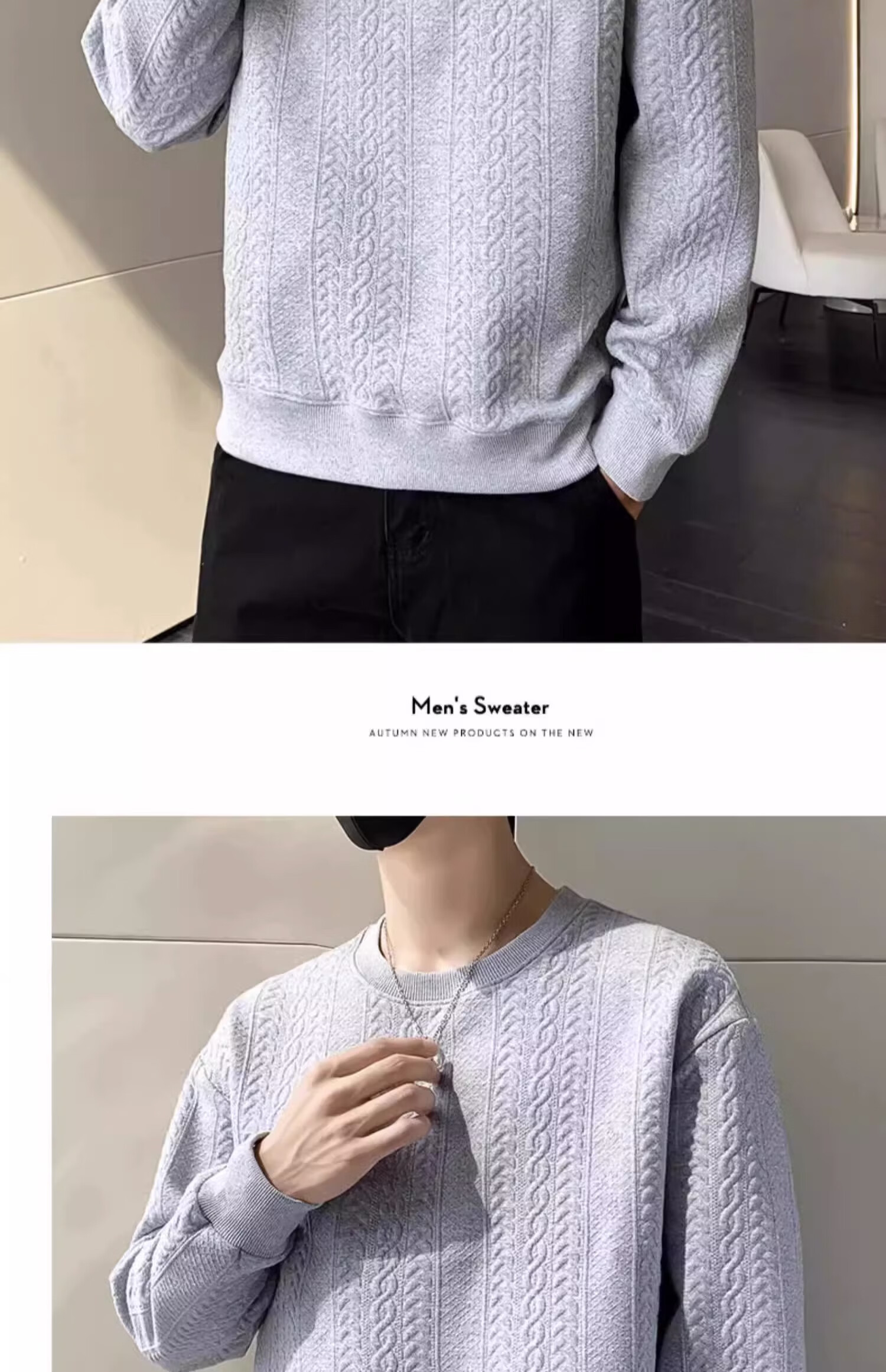 Dingfengbaoluo Men's Long-Sleeve T-Shirt, Spring Versatile Fashion Jacquard Sweatshirt, Loose Trendy Top, JE2221 White XL 13
