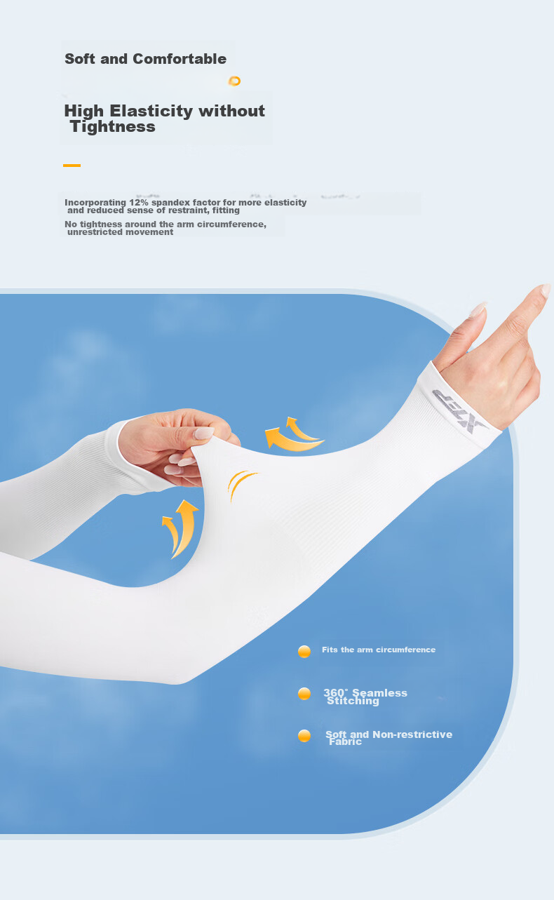 XTEP Ice Sleeves Sun Protection Driving Outdoor Sports Cycling Men Women Ice Silk Arm Sleeves Fishing UV Long Sleeve Protectors White One Pair 7