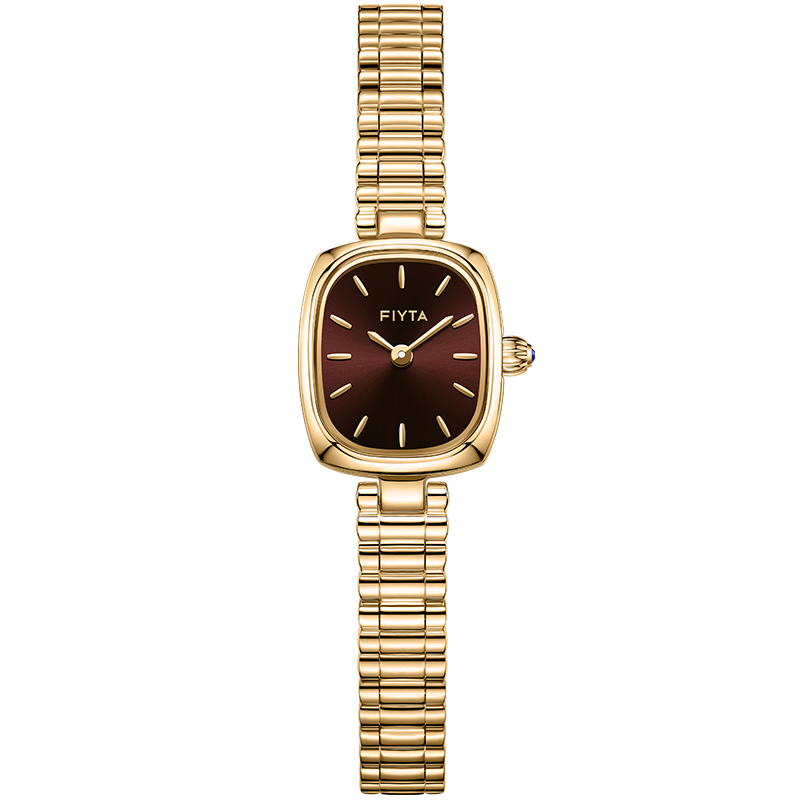 FIYTA Celebrity-Inspired "Little Gold Watch" Bamboo Chain Deep Brown Dial Vintage Watch for Women, Holiday Gift for Girlfriend