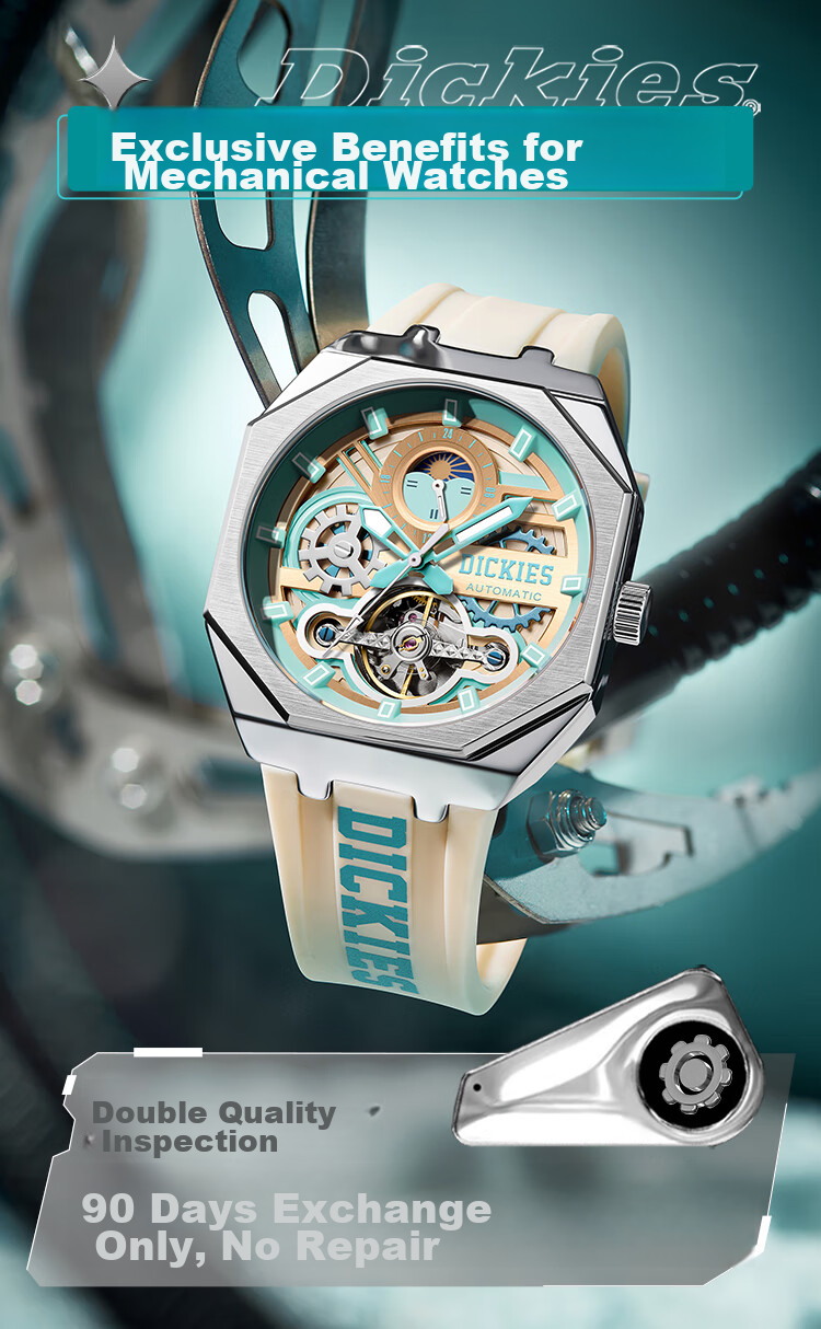 Dickies Men's Mechanical Skeleton Watch with Luminous Hands, Fashionable Mechanical Timepiece Gift, New Model CL-549 for 2026, Gree 16