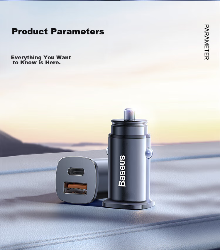 BASEUS 100W Car Charger Super Fast Charging Cigarette Lighter Adapter with Retractable Cable Dual Port 2025 New Model Compatible with Apple 8-17 Series + Huawei Xiaomi 15
