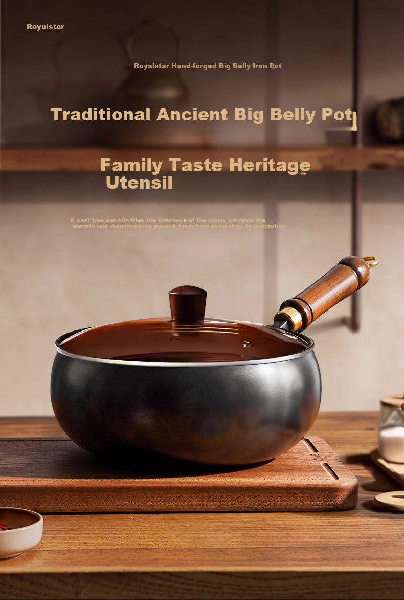 Royalstar Zhangqiu Iron Wok, Large Belly Pot for Home Use, Non-Coated Stir-Fry Pan, Suitable for Induction Cooker And Gas Stove, 24cm 1